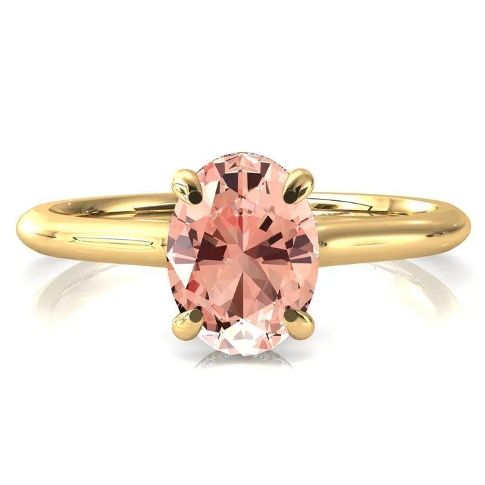 Fire Brilliance Janey Oval Champagne Sapphire 4 Prongs Claw Floating Halo Inverted Cathedral Ring Rings