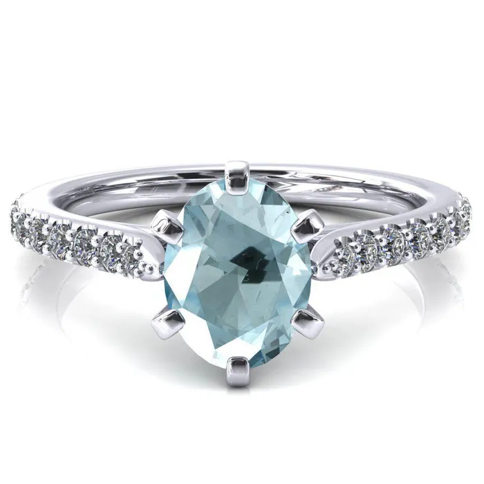 Fire Brilliance Kelsy Oval Aqua Blue Spinel 6 Prong 34 Shared Scalloped Inverted Cathedral Ring Rings