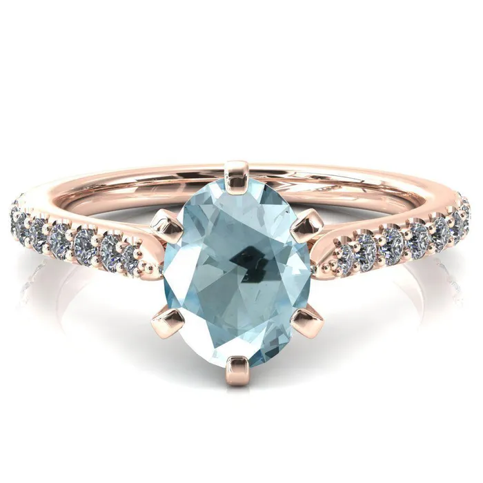 Fire Brilliance Kelsy Oval Aqua Blue Spinel 6 Prong 34 Shared Scalloped Inverted Cathedral Ring Rings