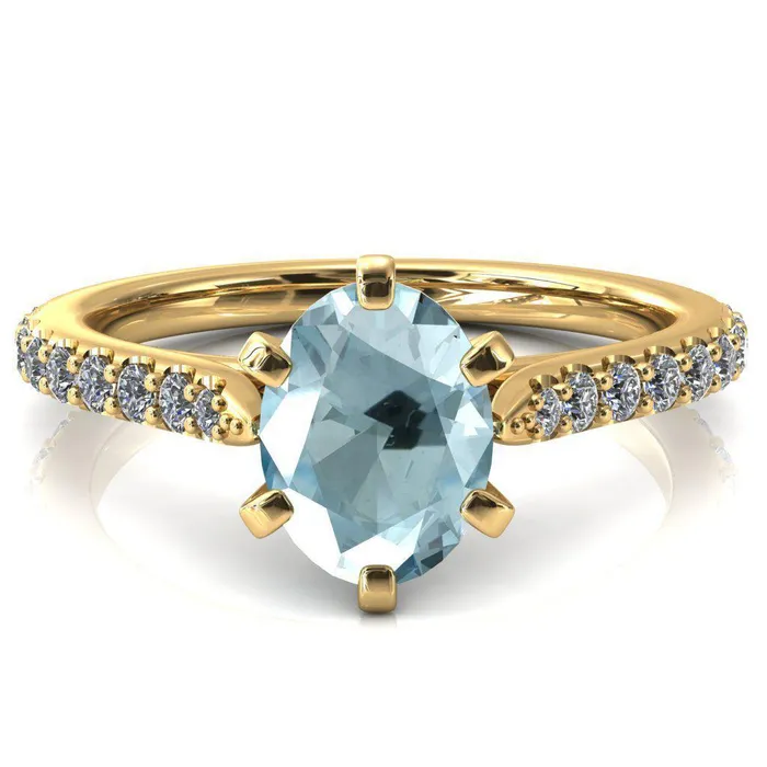 Fire Brilliance Kelsy Oval Aqua Blue Spinel 6 Prong 34 Shared Scalloped Inverted Cathedral Ring Rings