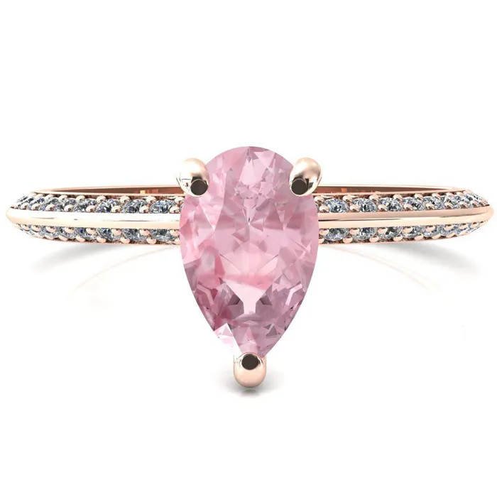 Fire Brilliance Nancy Pear Pink Sapphire 3 Prong 12 Eternity Diamond Knife Shank Accent Engagement Ring Rings