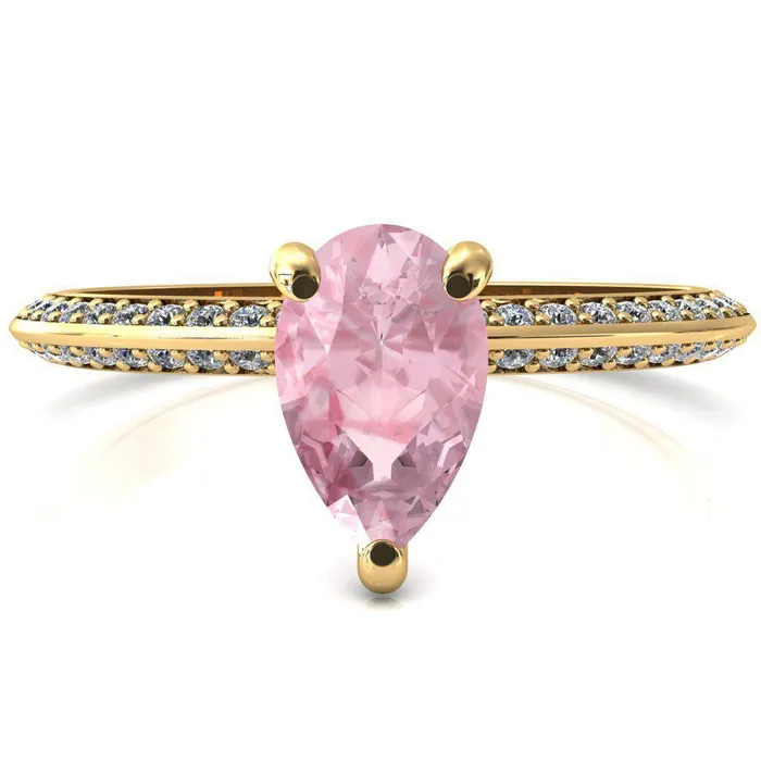 Fire Brilliance Nancy Pear Pink Sapphire 3 Prong 12 Eternity Diamond Knife Shank Accent Engagement Ring Rings