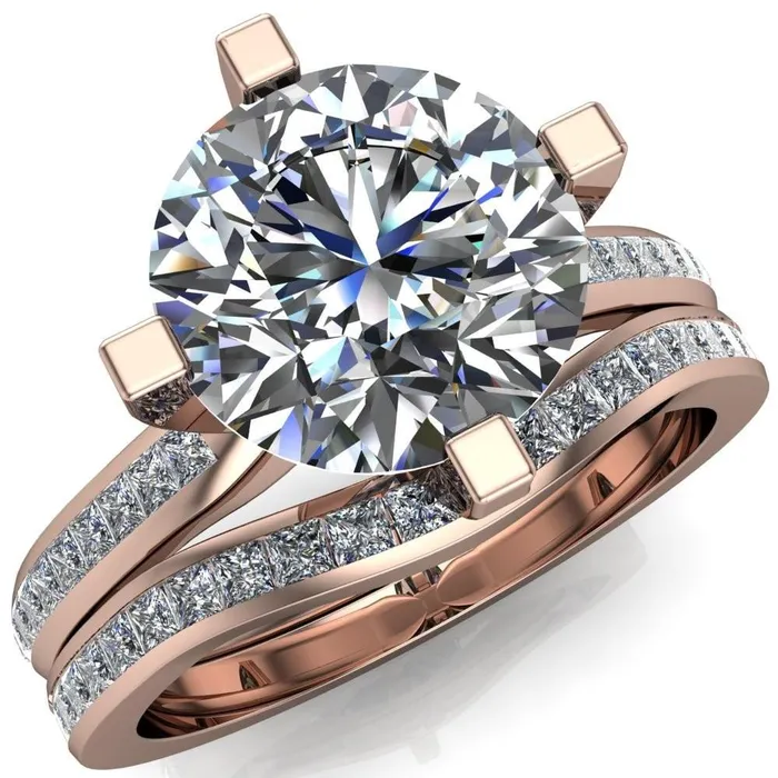 Fire Brilliance Perla Round Center Stone T Shaped 4 Prong Slim Pinched Diamond Shank Ring Rings Fire Brilliance Perla Round Center Stone T Shaped 4 Prong Slim Pinched Diamond Shank Ring Rings