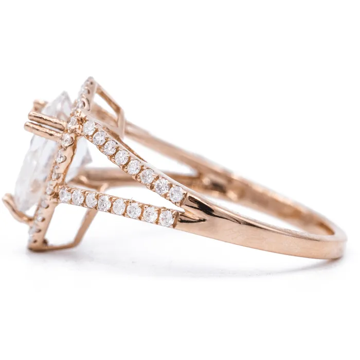 Fire Brilliance Rings 10x7mm Pear Center 14K Rose Gold Infinite Band Halo MicroPave Diamond Ring