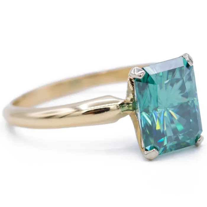 Fire Brilliance Rings 9x7mm Medium Light Emerald Green Radiant Moissanite 14KY and 14KW TwoTone Solitaire Ring Fire Brilliance Rings 9x7mm Medium Light Emerald Green Radiant Moissanite 14KY and 14KW TwoTone Solitaire Ring