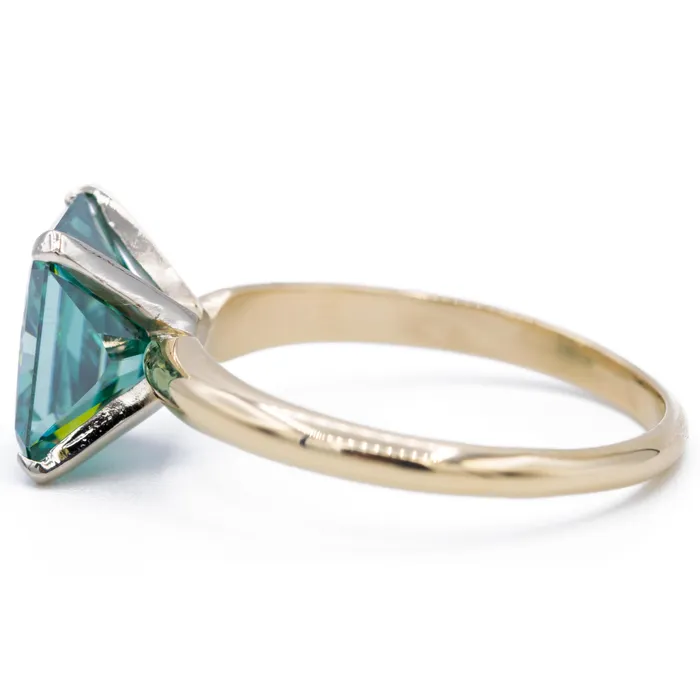 Fire Brilliance Rings 9x7mm Medium Light Emerald Green Radiant Moissanite 14KY and 14KW TwoTone Solitaire Ring