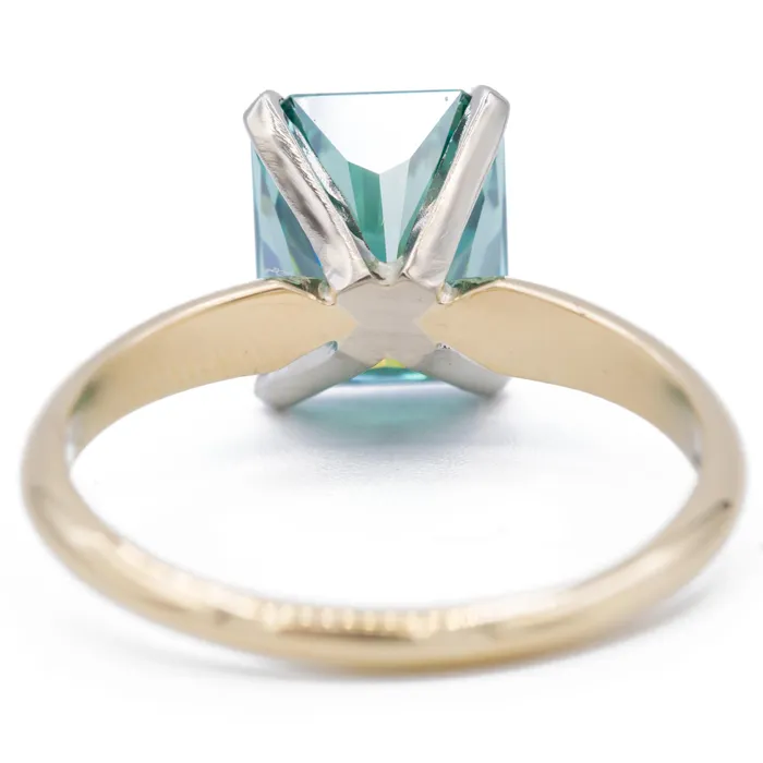 Fire Brilliance Rings 9x7mm Medium Light Emerald Green Radiant Moissanite 14KY and 14KW TwoTone Solitaire Ring
