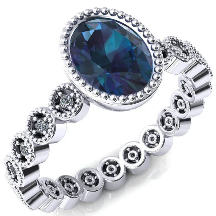 Fire Brilliance Rings Borea Oval Alexandrite Full Bezel Milgrain Diamond Accent Full Eternity Ring