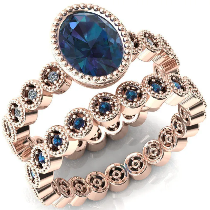 Fire Brilliance Rings Borea Oval Alexandrite Full Bezel Milgrain Diamond Accent Full Eternity Ring