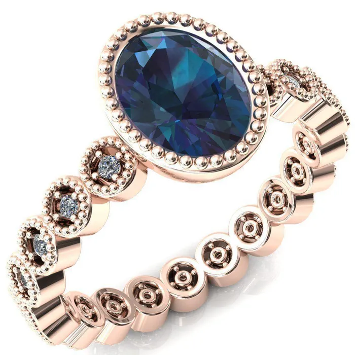 Fire Brilliance Rings Borea Oval Alexandrite Full Bezel Milgrain Diamond Accent Full Eternity Ring