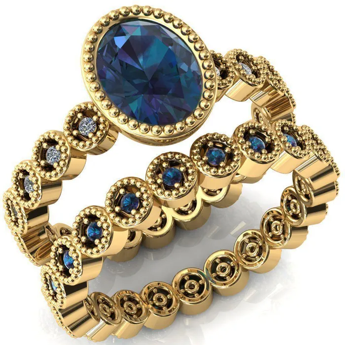 Fire Brilliance Rings Borea Oval Alexandrite Full Bezel Milgrain Diamond Accent Full Eternity Ring
