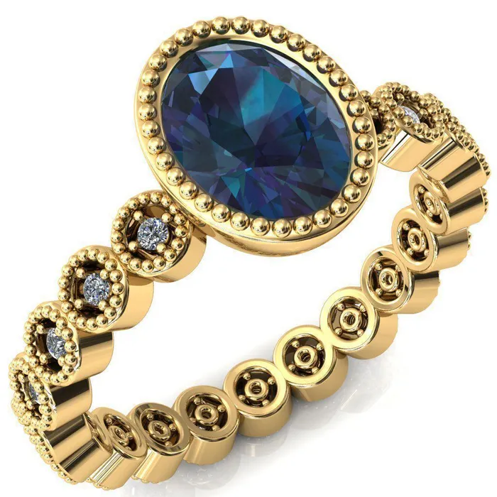 Fire Brilliance Rings Borea Oval Alexandrite Full Bezel Milgrain Diamond Accent Full Eternity Ring