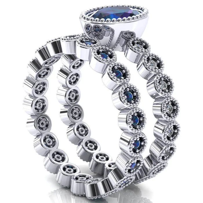Fire Brilliance Rings Borea Oval Alexandrite Full Bezel Milgrain Diamond Accent Full Eternity Ring