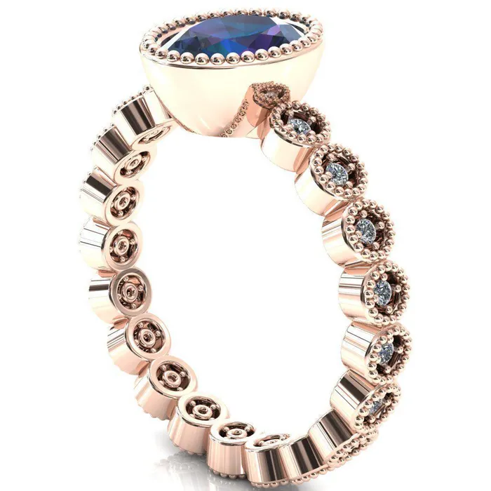 Fire Brilliance Rings Borea Oval Alexandrite Full Bezel Milgrain Diamond Accent Full Eternity Ring