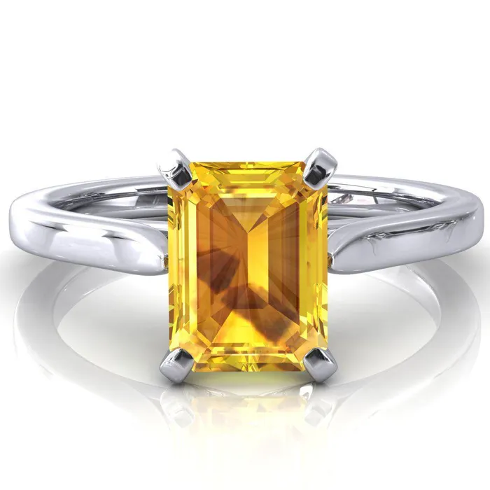 Fire Brilliance Rings Darci Emerald Yellow Sapphire 4 Prong Cathedral Solitaire Engagement Ring Fire Brilliance Rings Darci Emerald Yellow Sapphire 4 Prong Cathedral Solitaire Engagement Ring
