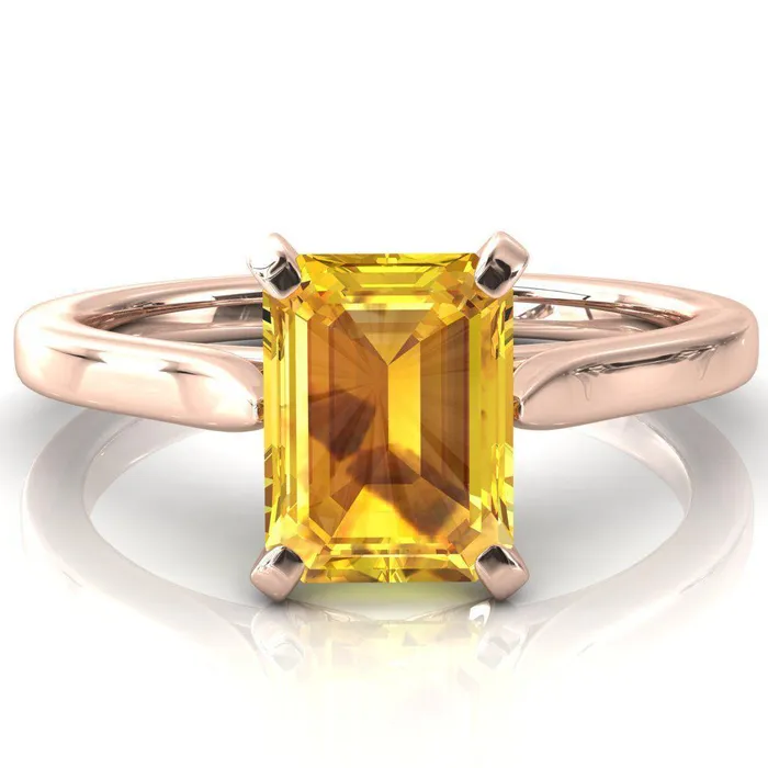 Fire Brilliance Rings Darci Emerald Yellow Sapphire 4 Prong Cathedral Solitaire Engagement Ring
