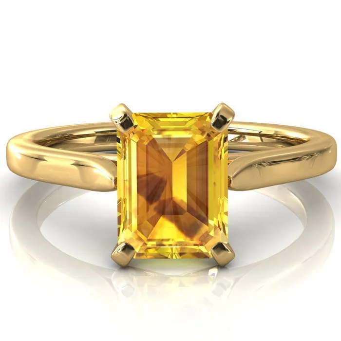 Fire Brilliance Rings Darci Emerald Yellow Sapphire 4 Prong Cathedral Solitaire Engagement Ring