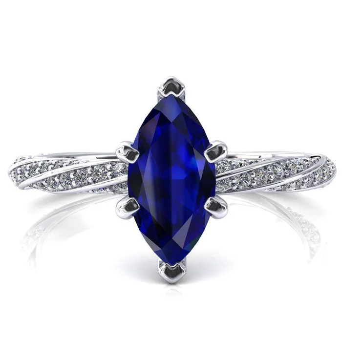 Fire Brilliance Rings Elysia Marquise Blue Sapphire 6 Prong 34 Eternity Diamond Accent Ring Fire Brilliance Rings Elysia Marquise Blue Sapphire 6 Prong 34 Eternity Diamond Accent Ring
