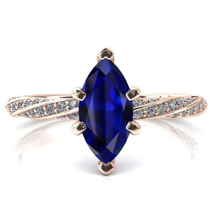 Fire Brilliance Rings Elysia Marquise Blue Sapphire 6 Prong 34 Eternity Diamond Accent Ring