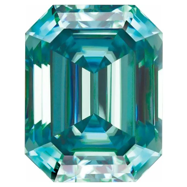 Fire Brilliance Rings Emerald Step Cut FAB Teal Moissanite Loose Stone