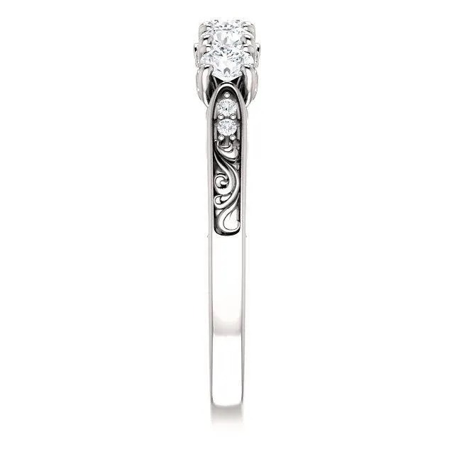 Fire Brilliance Rings Estella Round Moissanite Filigree Scrolls Engagement Band