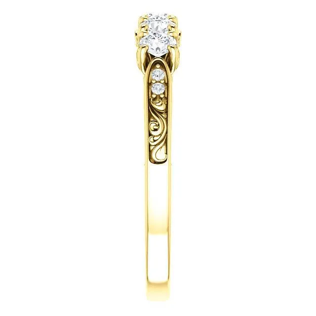 Fire Brilliance Rings Estella Round Moissanite Filigree Scrolls Engagement Band