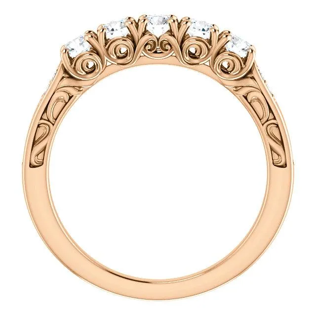 Fire Brilliance Rings Estella Round Moissanite Filigree Scrolls Engagement Band