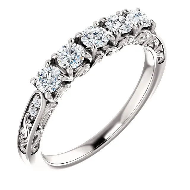 Fire Brilliance Rings Estella Round Moissanite Filigree Scrolls Engagement Band