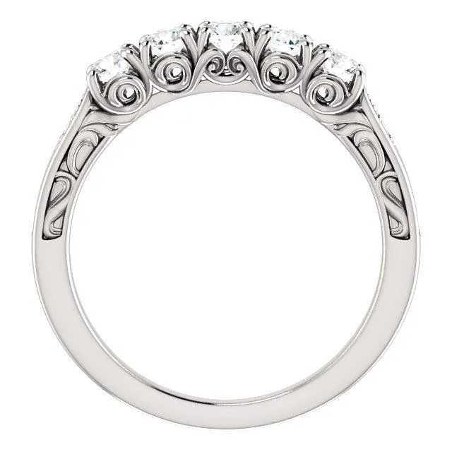 Fire Brilliance Rings Estella Round Moissanite Filigree Scrolls Engagement Band