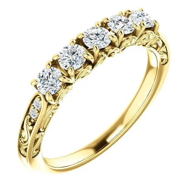 Fire Brilliance Rings Estella Round Moissanite Filigree Scrolls Engagement Band