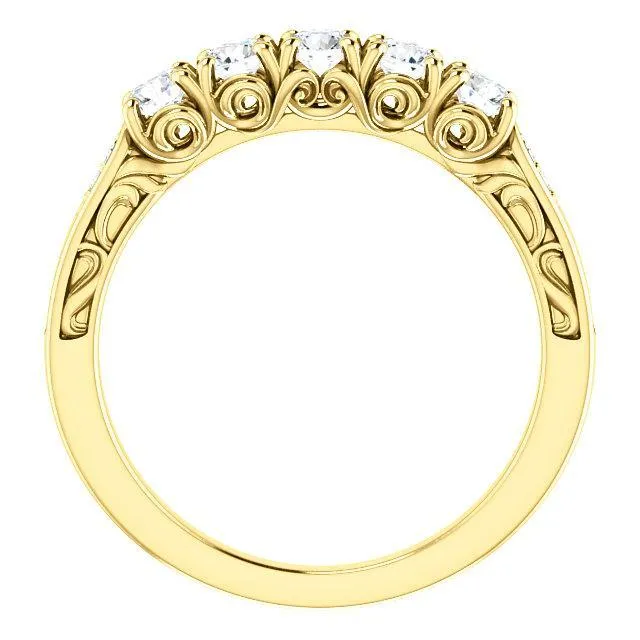 Fire Brilliance Rings Estella Round Moissanite Filigree Scrolls Engagement Band