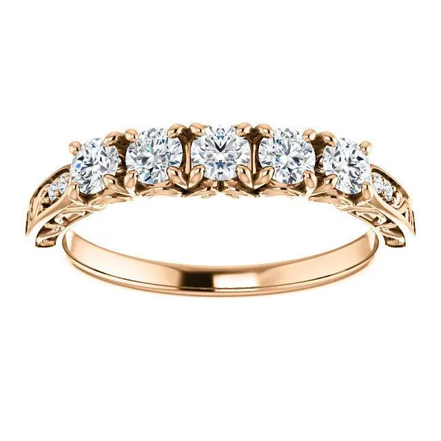 Fire Brilliance Rings Estella Round Moissanite Filigree Scrolls Engagement Band