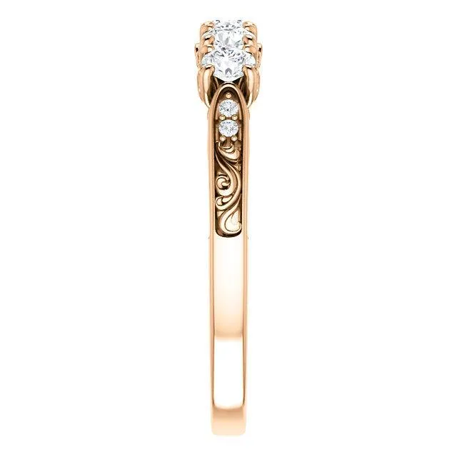 Fire Brilliance Rings Estella Round Moissanite Filigree Scrolls Engagement Band