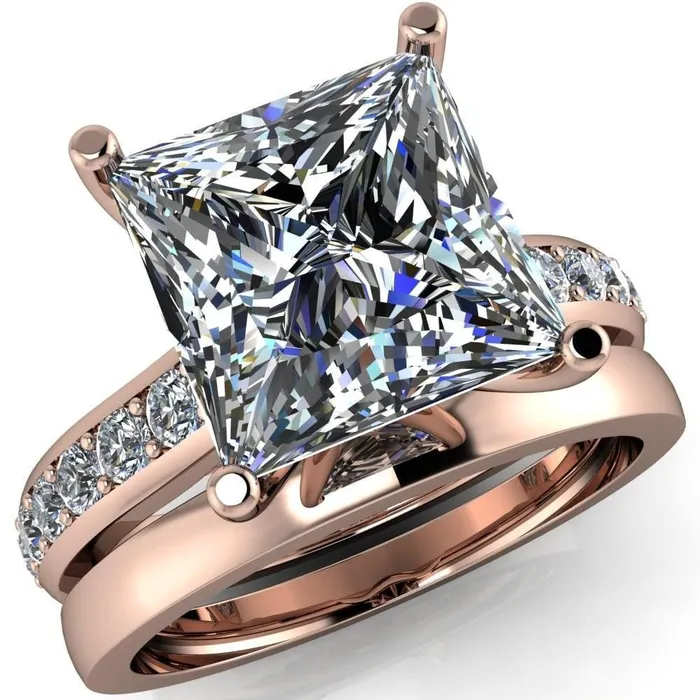 Fire Brilliance Rings Evans PrincessSquare Diamond Channel Cathedral 4 Prong Ring Fire Brilliance Rings Evans PrincessSquare Diamond Channel Cathedral 4 Prong Ring