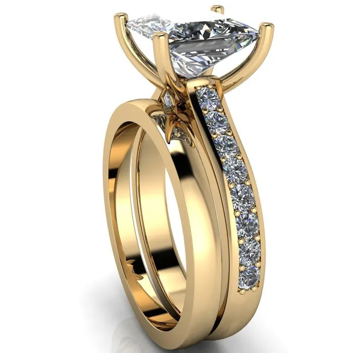 Fire Brilliance Rings Evans PrincessSquare Diamond Channel Cathedral 4 Prong Ring