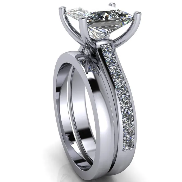 Fire Brilliance Rings Evans PrincessSquare Diamond Channel Cathedral 4 Prong Ring