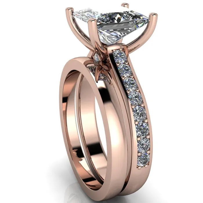 Fire Brilliance Rings Evans PrincessSquare Diamond Channel Cathedral 4 Prong Ring