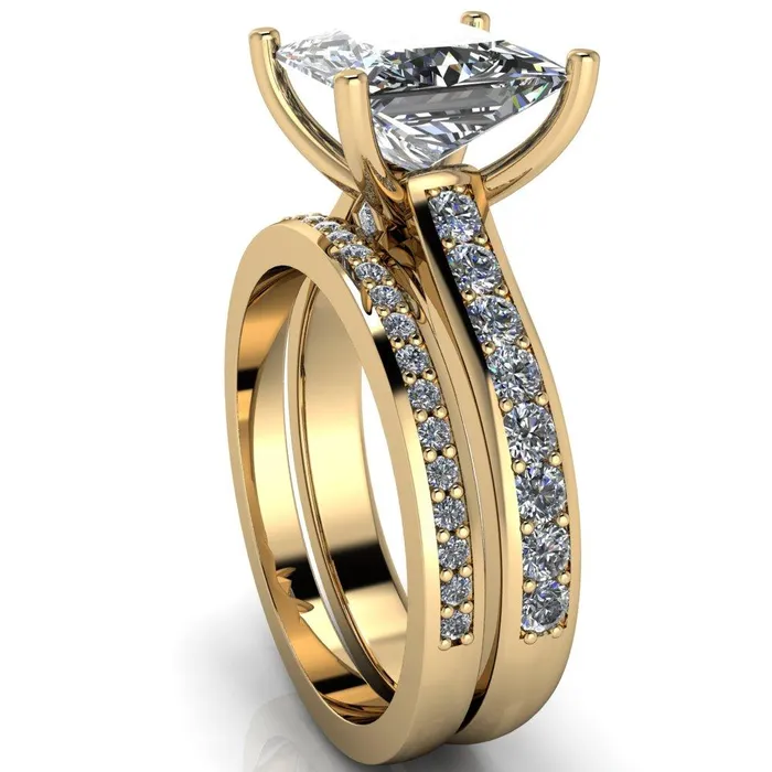 Fire Brilliance Rings Evans PrincessSquare Diamond Channel Cathedral 4 Prong Ring