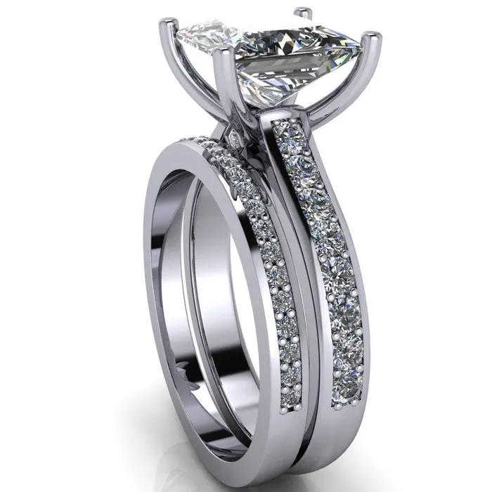 Fire Brilliance Rings Evans PrincessSquare Diamond Channel Cathedral 4 Prong Ring