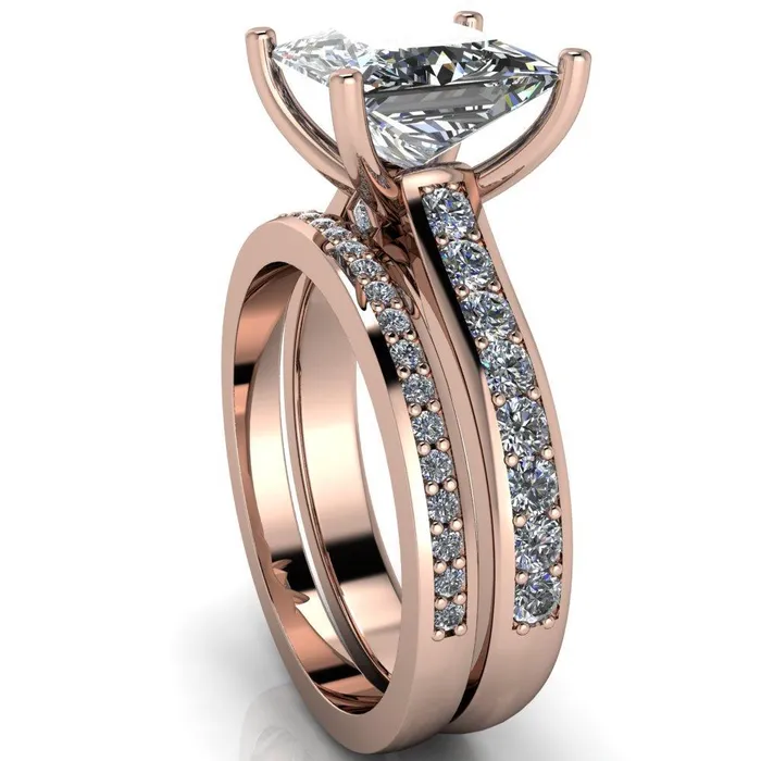 Fire Brilliance Rings Evans PrincessSquare Diamond Channel Cathedral 4 Prong Ring