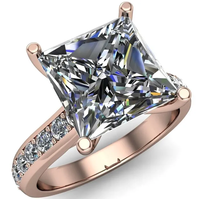 Fire Brilliance Rings Evans PrincessSquare Diamond Channel Cathedral 4 Prong Ring
