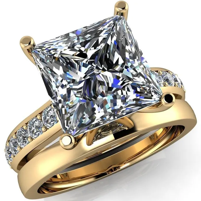 Fire Brilliance Rings Evans PrincessSquare Diamond Channel Cathedral 4 Prong Ring