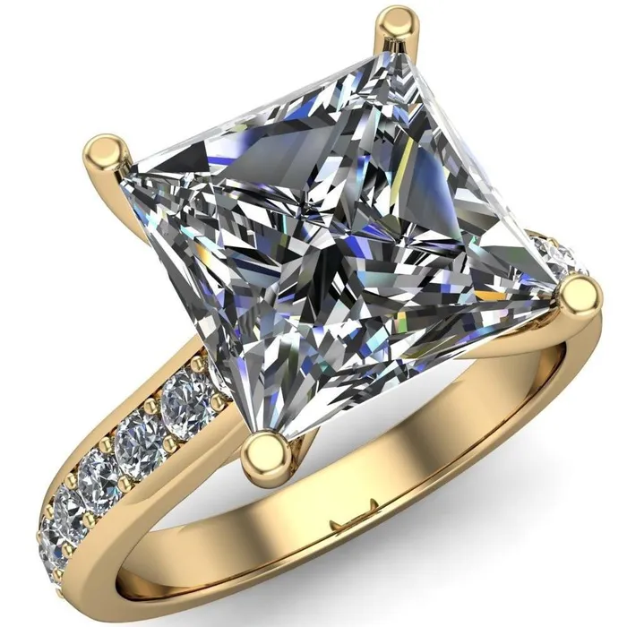 Fire Brilliance Rings Evans PrincessSquare Diamond Channel Cathedral 4 Prong Ring