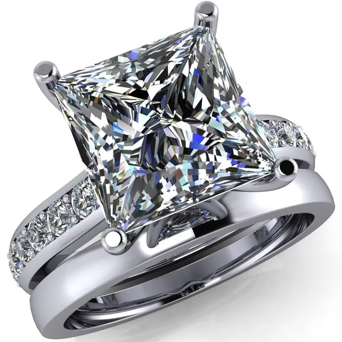 Fire Brilliance Rings Evans PrincessSquare Diamond Channel Cathedral 4 Prong Ring