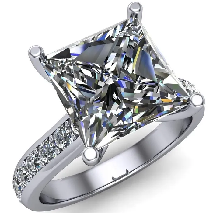 Fire Brilliance Rings Evans PrincessSquare Diamond Channel Cathedral 4 Prong Ring
