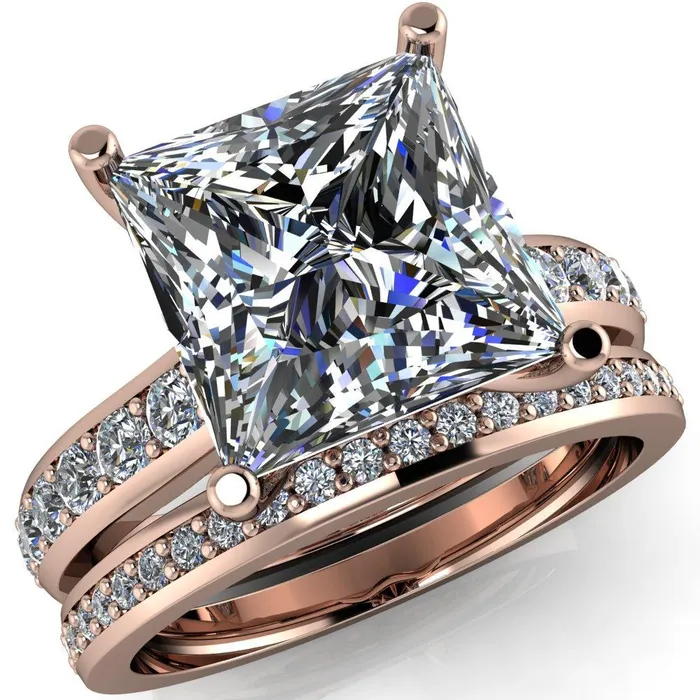 Fire Brilliance Rings Evans PrincessSquare Diamond Channel Cathedral 4 Prong Ring