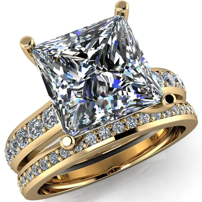 Fire Brilliance Rings Evans PrincessSquare Diamond Channel Cathedral 4 Prong Ring