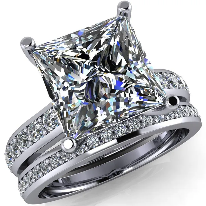 Fire Brilliance Rings Evans PrincessSquare Diamond Channel Cathedral 4 Prong Ring