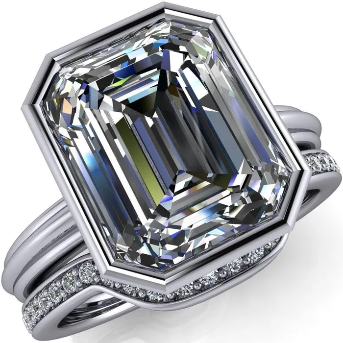 Fire Brilliance Rings Fenestra Emerald Center Stone Bezel HalfRound Edge Shank Engagement Ring Fire Brilliance Rings Fenestra Emerald Center Stone Bezel HalfRound Edge Shank Engagement Ring