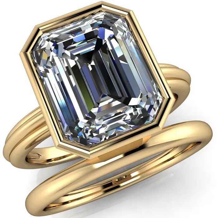 Fire Brilliance Rings Fenestra Emerald Center Stone Bezel HalfRound Edge Shank Engagement Ring